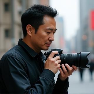 Portrait of photographer Takeshi Ito with a camera